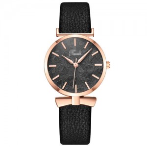 Leaf Texture Surface Minimalist Fashion Women Wholesale Watch - Black