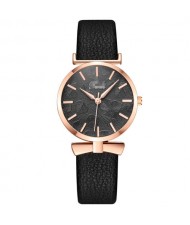 Leaf Texture Surface Minimalist Fashion Women Wholesale Watch - Black