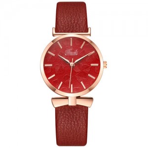 Leaf Texture Surface Minimalist Fashion Women Wholesale Watch - Red