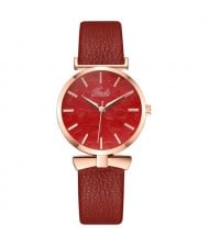 Leaf Texture Surface Minimalist Fashion Women Wholesale Watch - Red