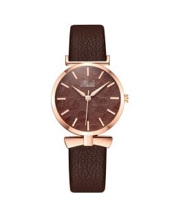 Leaf Texture Surface Minimalist Fashion Women Wholesale Watch - Brown