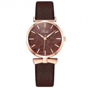 Leaf Texture Surface Minimalist Fashion Women Wholesale Watch - Brown