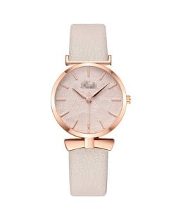 Leaf Texture Surface Minimalist Fashion Women Wholesale Watch - Beige