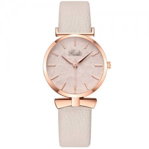 Leaf Texture Surface Minimalist Fashion Women Wholesale Watch - Beige