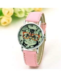 Cute Cat Digital Scale American Popular Style Women Wholesale Watch - Pink