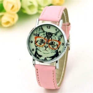 Cute Cat Digital Scale American Popular Style Women Wholesale Watch - Pink