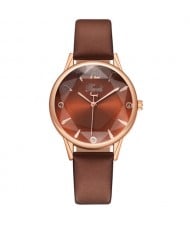 Prismatic Glass Cover Women Minimalist Fashion Wholesale Watch - Brown