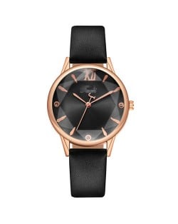 Prismatic Glass Cover Women Minimalist Fashion Wholesale Watch - Black