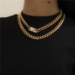 Vintage Cuban Chain Hip-hop Style Double Layers Fashion Wholesale Necklace - Golden