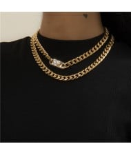 Vintage Cuban Chain Hip-hop Style Double Layers Fashion Wholesale Necklace - Golden