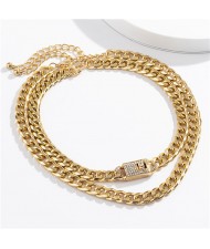 Vintage Cuban Chain Hip-hop Style Double Layers Fashion Wholesale Necklace - Golden
