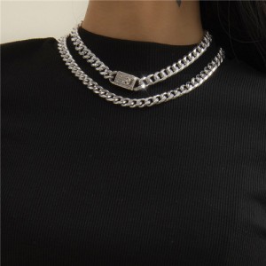 Vintage Cuban Chain Hip-hop Style Double Layers Fashion Wholesale Necklace - Silver