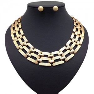 Alloy Grind Arenaceous Design Hollow-out Wholesale Necklace and Ear Studs Jewelry Set- Golden