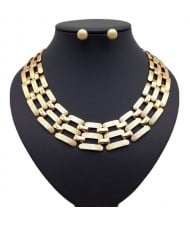 Alloy Grind Arenaceous Design Hollow-out Wholesale Necklace and Ear Studs Jewelry Set- Golden