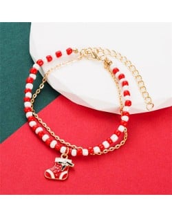 Christmas Accessories Red and White Beads Fashion Wholesale Bracelet - Santa Claus