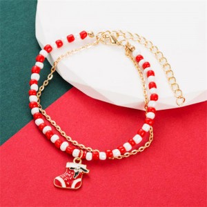 Christmas Accessories Red and White Beads Fashion Wholesale Bracelet - Socks