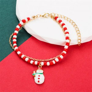 Christmas Accessories Red and White Beads Fashion Wholesale Bracelet - Snowman