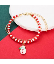 Christmas Accessories Red and White Beads Fashion Wholesale Bracelet - Snowman
