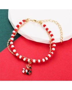 Christmas Accessories Red and White Beads Fashion Wholesale Bracelet - Snowman