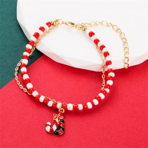 Christmas Accessories Red and White Beads Fashion Wholesale Bracelet - Umbrella Handle