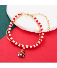 Christmas Accessories Red and White Beads Fashion Wholesale Bracelet - Snowman