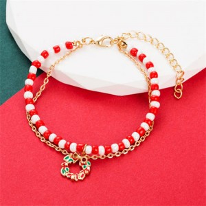 Christmas Accessories Red and White Beads Fashion Wholesale Bracelet - Wreath