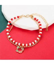 Christmas Accessories Red and White Beads Fashion Wholesale Bracelet - Wreath
