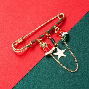 Christmas Accessories Colorful Oil-spot Glaze Bell and Moon  High Fashion Women Brooch