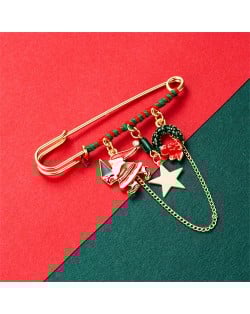 Christmas Accessories Colorful Oil-spot Glaze Bell and Moon  High Fashion Women Brooch