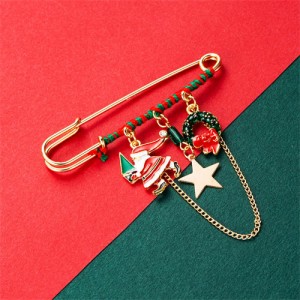 Christmas Accessories Colorful Oil-spot Glaze Santa Claus and Wreaths High Fashion Women Brooch