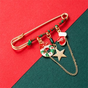 Christmas Accessories Colorful Oil-spot Glaze Wreath and Glove High Fashion Women Brooch