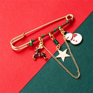 Christmas Accessories Colorful Oil-spot Glaze Elk and Snowman High Fashion Women Brooch