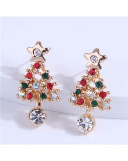 Sweet Fashion Rhinestone Embellished Shining Style Christmas Tree Women Wholesale Earrings