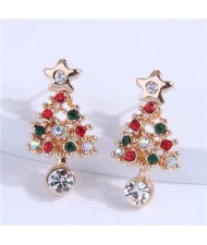 Sweet Fashion Rhinestone Embellished Shining Style Christmas Tree Women Wholesale Earrings