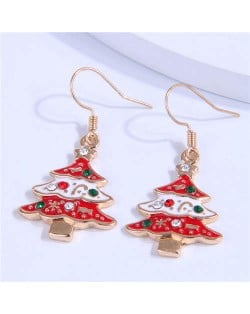 Czech Rhinestone Decorated Red Chrismas Tree Wholesale Women Earrings