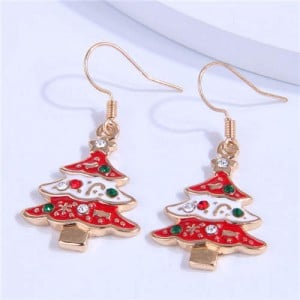 Czech Rhinestone Decorated Red Chrismas Tree Wholesale Women Earrings