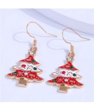 Czech Rhinestone Decorated Red Chrismas Tree Wholesale Women Earrings