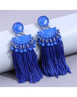 Bold Fashion Tassel Chain Design Women Stud Earrings - Blue