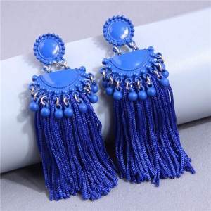 Bold Fashion Tassel Chain Design Women Stud Earrings - Blue
