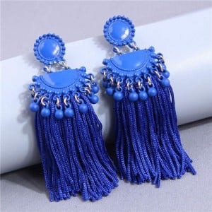 Bold Fashion Tassel Chain Design Women Stud Earrings - Blue