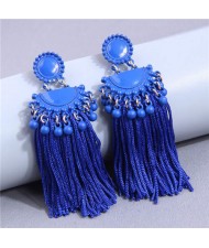 Bold Fashion Tassel Chain Design Women Stud Earrings - Blue