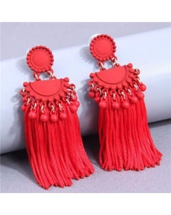 Bold Fashion Tassel Chain Design Women Stud Earrings - Red