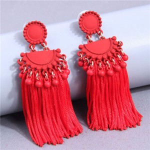 Bold Fashion Tassel Chain Design Women Stud Earrings - Red