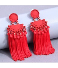 Bold Fashion Tassel Chain Design Women Stud Earrings - Red