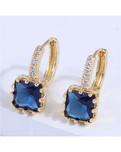 Cubic Zirconia Inlaid Elegant Square Shape Women Ear Clips - Ink Blue