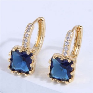 Cubic Zirconia Inlaid Elegant Square Shape Women Ear Clips - Ink Blue