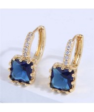 Cubic Zirconia Inlaid Elegant Square Shape Women Ear Clips - Ink Blue