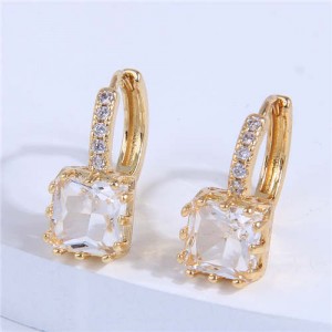 Cubic Zirconia Inlaid Elegant Square Shape Women Ear Clips - Transparent