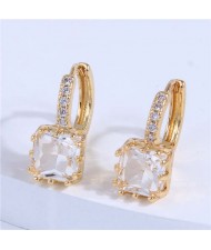 Cubic Zirconia Inlaid Elegant Square Shape Women Ear Clips - Transparent