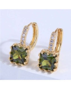 Cubic Zirconia Inlaid Elegant Square Shape Women Ear Clips - Green